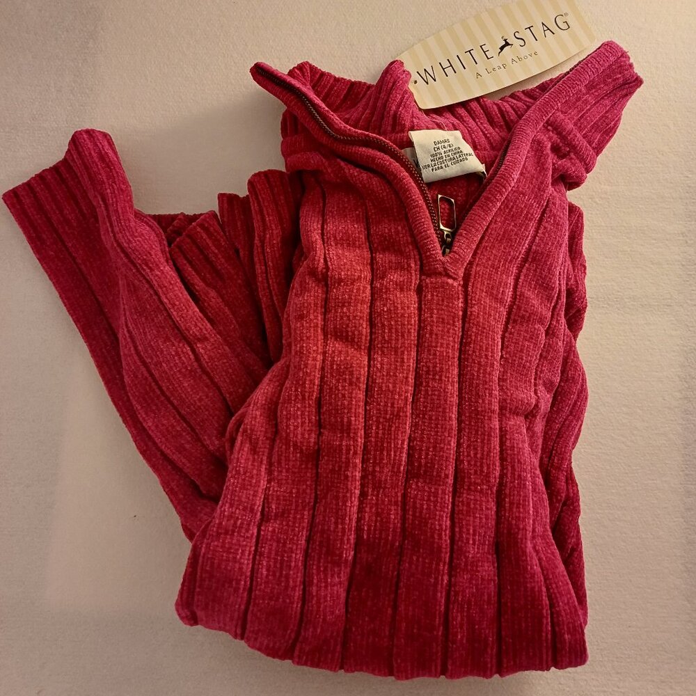 NWT White Stag Soft & Comfy Red Chenille Sweater Pullover 1/4 Zipper Size 4/6